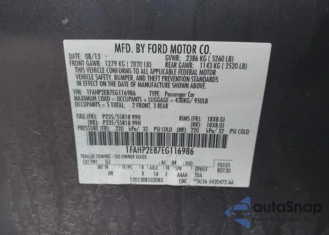 2014 Ford Taurus Sel from USA, damaged, VIN 1FAHP2E87EG116986